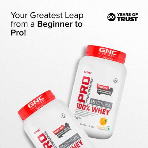 GNC: Pro Performance 100% Whey Protein Powder | Boosts Strength & Endurance | 24gm Protein | 5.5gm BCAA | Mango Smoothie | 2 lbs
