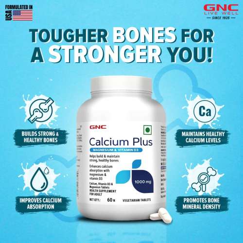 GNC: Calcium Plus With Magnesium & Vitamin D3 | Strengthens Bones |   1000mg Per Serving | 60 Capsules