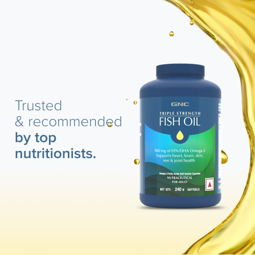 GNC: Triple Strength Fish Oil Omega 3 Capsules for Men & Women | 900mg EPA & DHA  GNC: Triple Strength Fish Oil Omega 3 Capsules for Men & Women | 900mg EPA & DHA