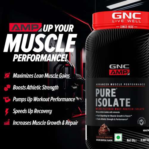 GNC: AMP Pure Isolate Low Carb | Boosts Athletic Performance | 25gm Protein | 6gm BCAA | Chocolate Frosting | 2 lbs