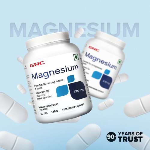 GNC: Magnesium 370mg | Strengthens Bones & Teeth |  370mg Per Serving | 120 Capsules