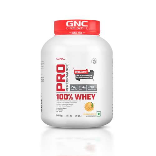 GNC: Pro Performance 100% Whey Protein Powder | Boosts Strength & Endurance | 24gm Protein | 5.5gm BCAA | Mango Smoothie | 4 lbs