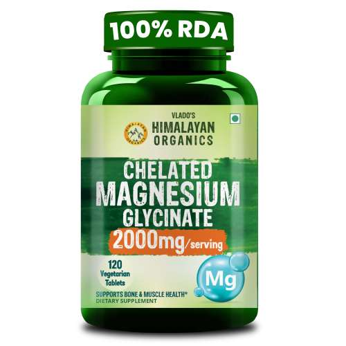 Vlado's Himalayan Organics: Vlado's Himalayan Organics Chelated Magnesium Glycinate Supplement 2000mg Per Serving | Magnesium Supplement I High Absorption I Clinically Proven I Support in Muscle, Cramps, Recovery, & Nerve Relaxation, Better Sleep Quality - 120 Veg Tablets
