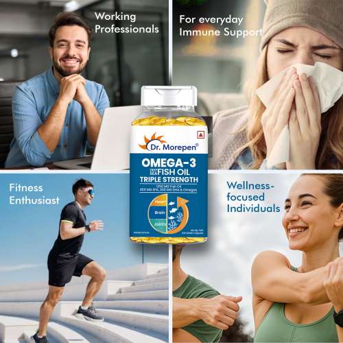 Dr. Morepen: Omega 3 Deep Sea Fish Oil Triple Strength for Healthy Heart, Brain & Joints, 1250mg with 900mg DHA & EPA - 60 Softgels Pack of 2