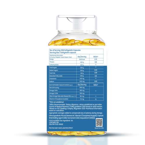 Dr. Morepen: Omega 3 Deep Sea Fish Oil Triple Strength for Healthy Heart, Brain & Joints, 1250mg with 900mg DHA & EPA - 60 Softgels Pack of 2