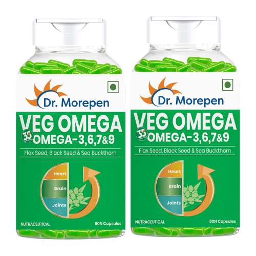Dr. Morepen: Veg Omega 3 6 7 9 Capsules 500mg for Healthy Heart, Brain & Joints - 60 Veg Capsules Pack of 2