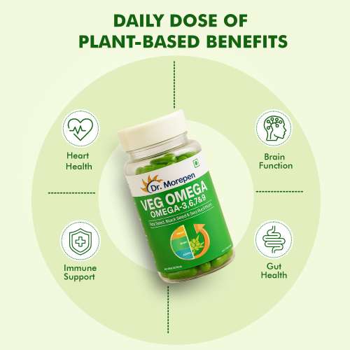 Dr. Morepen: Veg Omega 3 6 7 9 Capsules 500mg for Healthy Heart, Brain & Joints - 60 Veg Capsules Pack of 2