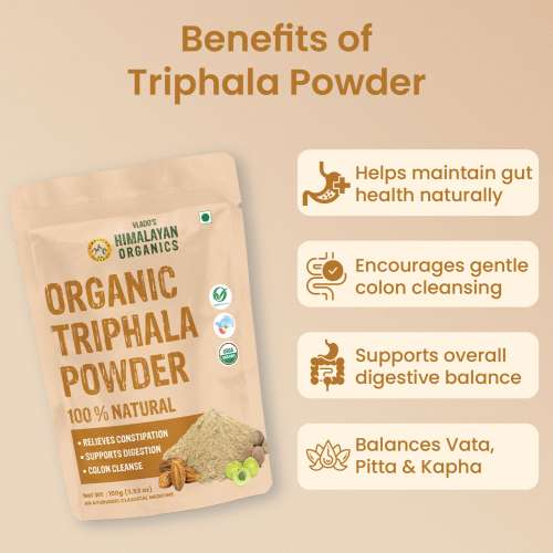 Vlado's Himalayan Organics:  Triphala Powder - 100 GM | Triphala Churna For Gut, Immune & Intestinal Health | Colon & Digestion, For Balanced Bowel & Gut Health, Contains Bioactives and Antioxidants, GMP & NPOP Certified Organic I Helps Relieve Constipation | Herbal Supplement | Qui