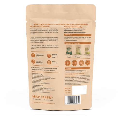 Vlado's Himalayan Organics: Vlado's Himalayan Organics Arjun Chaal Powder-500G | 100% Natural & Pure Herbal Arjun Ki Chaal Powder For Men & Women I USDA Organic | To Support Heart Health & Promote Good Cholesterol 500gm