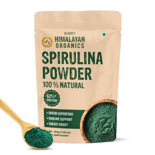 Vlado's Himalayan Organics: Vlado's Himalayan Organics Spirulina Powder (100g) | For Men & Women | Contains 62% Protein I Natural Superfood | Rich in Protein, Vitamins & Minerals | Boost Energy & Immunity | Support Digestion & Skin health  100gm