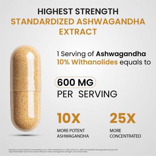 Vlado's Himalayan Organics: Vlado's Himalayan Organics Pure Ashwagandha -10% Withanolides with Ultra High Potency - 600MG - Highly Concentrated & Third-Party Lab Tested - Ayurvedic Supplement - Focus, Mood Support, Increase Energy, Strength - Enhanced Mood & Performance - 30 Capsule
