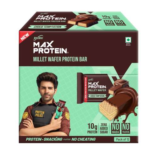 RiteBite Max Protein: RiteBite Max Protein Wafer Bars with Millets, Choco Temptation (Pack of 12), 10g Protein, No Maida, No Palm Oil, Zero Added Sugar, Healthy Wafer Snack, 480gm