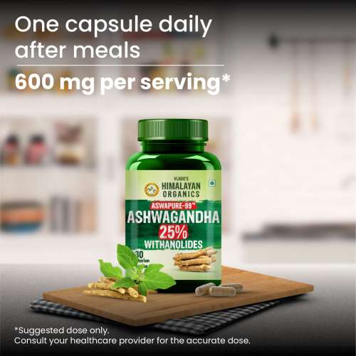 Vlado's Himalayan Organics: Vlado's Himalayan Organics Ashwagandha -25 % Withanolides with Maximum High Potency - 600MG - Highly Concentrated & Third-Party Lab Tested - Ayurvedic Supplement  I 1st in India - 30 Capsules