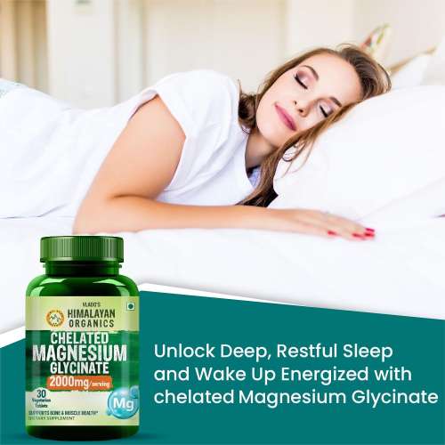 Vlado's Himalayan Organics: Vlado's Himalayan Organics Magnesium Glycinate High Absorption Magnesium Supplement 2000 MG - For Sleep, Cramps, Supports | Clinically Approven | Muscle Recovery & Better Sleep & Nerves Health - 30 Tablets - (100% RDA )