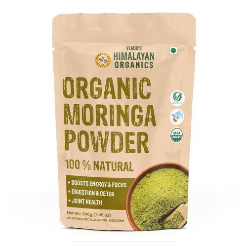 Vlado's Himalayan Organics: Vlado's Himalayan Organics 100% Organic Certified Moringa Powder - Natural Superfood with 120+ Nutrients, Antioxidants & Vitamins - Drumstick Leaf powder | Herbal Supplement I for Immunity, Digestion & Energy I  200gm
