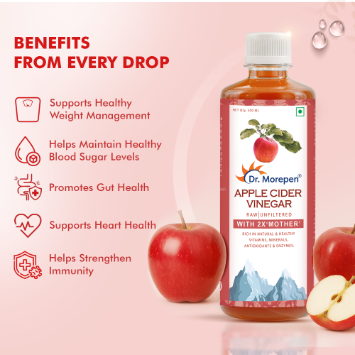 Dr. Morepen: Apple Cider Vinegar With 2x Mother Raw & Unfiltered - Buy 1 Get 1 Free Vinegar - (2 x 0.5 L)