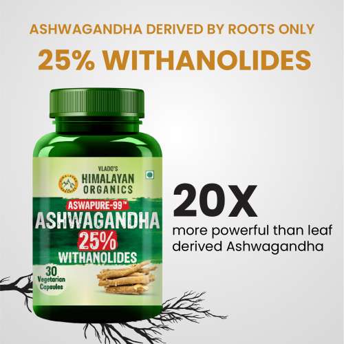 Vlado's Himalayan Organics: Vlado's Himalayan Organics Ashwagandha -25 % Withanolides with Maximum High Potency - 600MG - Highly Concentrated & Third-Party Lab Tested - Ayurvedic Supplement  I 1st in India - 30 Capsules