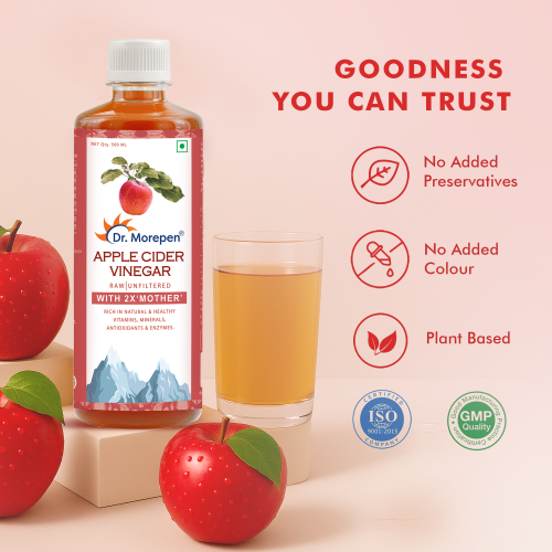Dr. Morepen: Apple Cider Vinegar With 2x Mother Raw & Unfiltered - Buy 1 Get 1 Free Vinegar - (2 x 0.5 L)