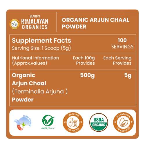 Vlado's Himalayan Organics: Vlado's Himalayan Organics Arjun Chaal Powder-500G | 100% Natural & Pure Herbal Arjun Ki Chaal Powder For Men & Women I USDA Organic | To Support Heart Health & Promote Good Cholesterol 500gm