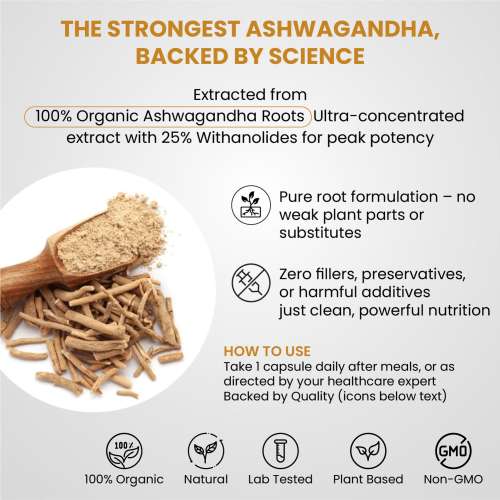 Vlado's Himalayan Organics: Vlado's Himalayan Organics Ashwagandha -25 % Withanolides with Maximum High Potency - 600MG - Highly Concentrated & Third-Party Lab Tested - Ayurvedic Supplement  I 1st in India - 30 Capsules