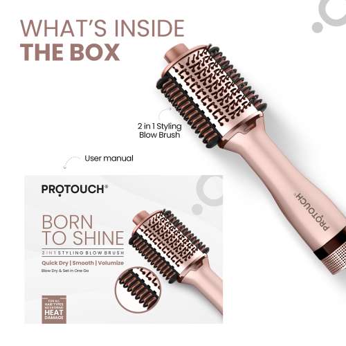 Protouch: PROTOUCH Born To Shine 2-in-1 Styling Blow Brush | Hair Dryer & Volumizer Brush | Straightens, Smooths & Adds Shine | Ceramic Barrel | 1200W | For All Hair Types | No Heat Damage