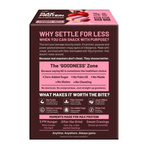 RiteBite Max Protein: RiteBite Max Protein Strawberry Truffle Millet Wafer Bars (Pack of 6), 10g Protein, No Maida, No Palm Oil, Zero Added Sugar, Super Healthy Wafer Snack for You, 240gm