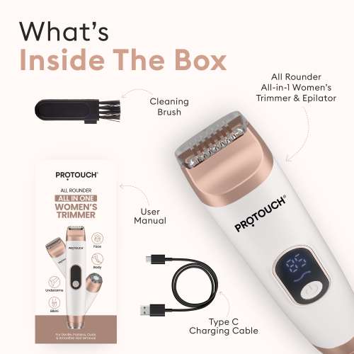 Protouch: PROTOUCH All-in-1 All Rounder Womens Trimmer & Epilator | Face, Body, Bikini & Underarms | Rechargeable & Painless Hair Removal