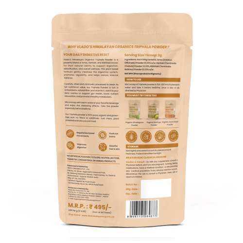 Vlado's Himalayan Organics:  Triphala Powder - 100 GM | Triphala Churna For Gut, Immune & Intestinal Health | Colon & Digestion, For Balanced Bowel & Gut Health, Contains Bioactives and Antioxidants, GMP & NPOP Certified Organic I Helps Relieve Constipation | Herbal Supplement | Qui