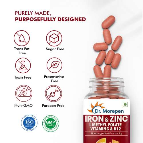 Dr. Morepen: Iron & Zinc Tablets - Immunity & Hemoglobin Booster - 60 Tablets