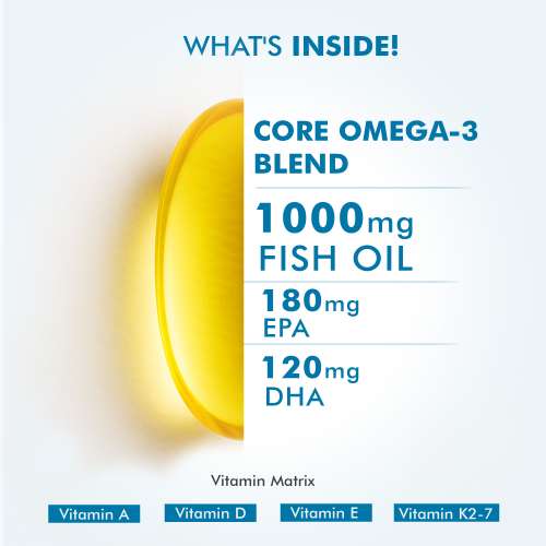 Dr. Morepen: Omega 3 Deep Sea Fish oil for Heart, Brain & Joints, 1000 mg Omega with 300 mg DHA with Vitamin A, D3, E & K27 | 60 Softgel