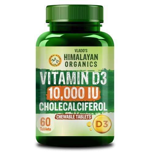 Vlado's Himalayan Organics: Vlado's Himalayan Organics Vitamin D3 10000IU - Chewable Vitamin D Tablets | Cholecalciferol Vitamin D3 Supplement for Bone & Immunity | Vitamin D3 Supplement for Women & Men | Orange Flavour - 60 Tablets