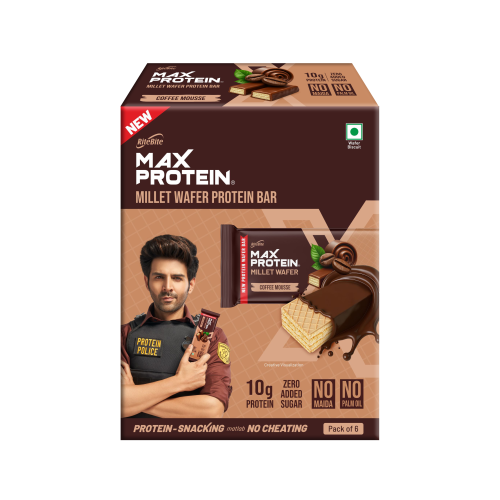 RiteBite Max Protein: RiteBite Max Protein Coffee Mousse Millet Wafer Bars (Pack of 6), 10g Protein, No Maida, No Palm Oil, Zero Added Sugar, Super Healthy Wafer Snack for You, 240gm