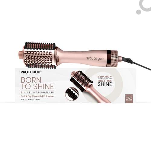 Protouch: PROTOUCH Born To Shine 2-in-1 Styling Blow Brush | Hair Dryer & Volumizer Brush | Straightens, Smooths & Adds Shine | Ceramic Barrel | 1200W | For All Hair Types | No Heat Damage