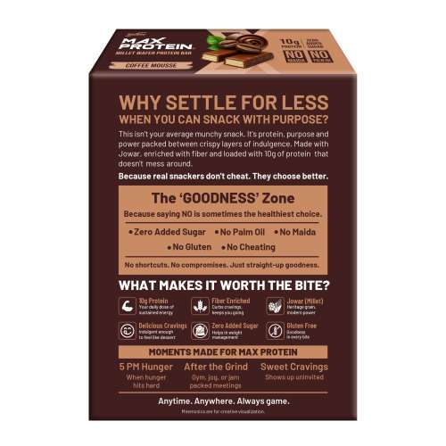 RiteBite Max Protein: RiteBite Max Protein Coffee Mousse Millet Wafer Bars (Pack of 6), 10g Protein, No Maida, No Palm Oil, Zero Added Sugar, Super Healthy Wafer Snack for You, 240gm