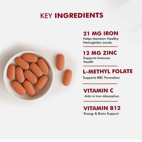 Dr. Morepen: Iron & Zinc Tablets with Vitamin C & B12 for Immunity & Hemoglobin Boost - 60 Veg Tablets Pack of 2