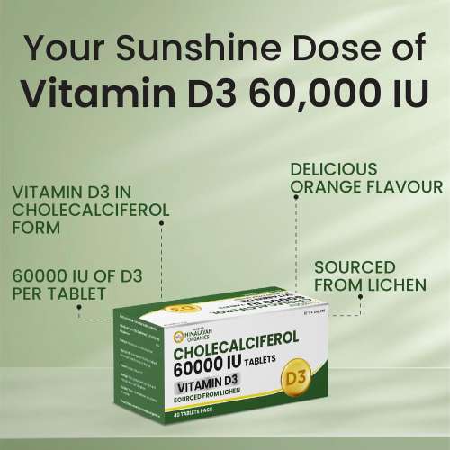 Vlado's Himalayan Organics: Vlado's Himalayan Organics Vitamin D3 60000 IU Tablets | Cholecalciferol I Vitamin D3 60k Supplement | Vitamin D 60000 iu Tablets | Cholecalciferol Supplement 60000iu for men & women | Orange Flavour - 40 Tablets