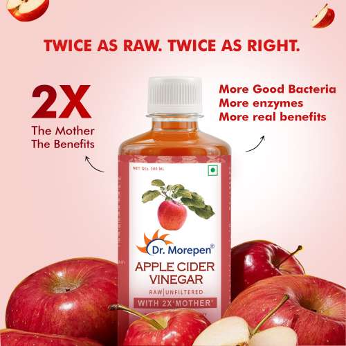 Dr. Morepen: Apple Cider Vinegar With 2x Mother Raw & Unfiltered - Buy 1 Get 1 Free Vinegar - (2 x 0.5 L)