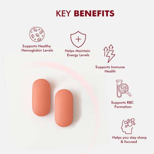 Dr. Morepen: Iron & Zinc Tablets with Vitamin C & B12 for Immunity & Hemoglobin Boost - 60 Veg Tablets Pack of 2