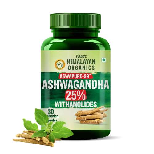 Vlado's Himalayan Organics: Vlado's Himalayan Organics Ashwagandha -25 % Withanolides with Maximum High Potency - 600MG - Highly Concentrated & Third-Party Lab Tested - Ayurvedic Supplement  I 1st in India - 30 Capsules
