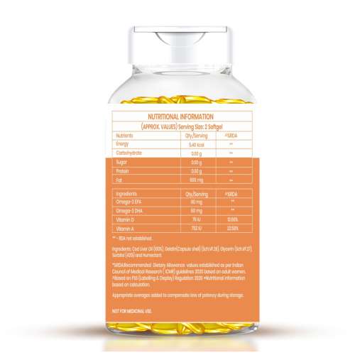 Dr. Morepen: COD Liver Oil Capsules with Natural Omega 3, Vitamin A & D for Healthy Heart, Brain, Eyes & Joints - 100 Softgels Pack of 2