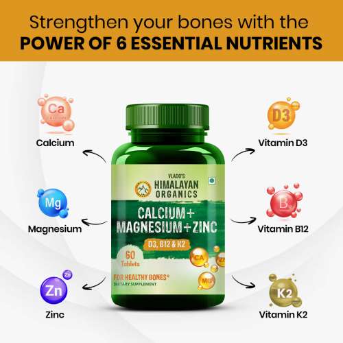 Vlado's Himalayan Organics: Calcium Magnesium Zinc Vitamin D3 & B12- 60 Vegetarian Tablets