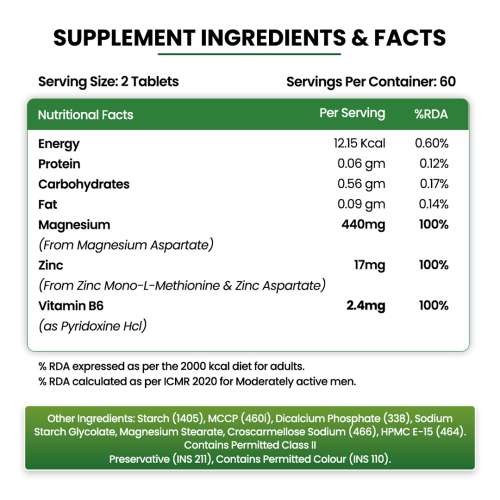 Vlado's Himalayan Organics: ZMA (Zinc, Magnesium Aspartate) Sports Recovery Supplement - 120 Veg Tablets