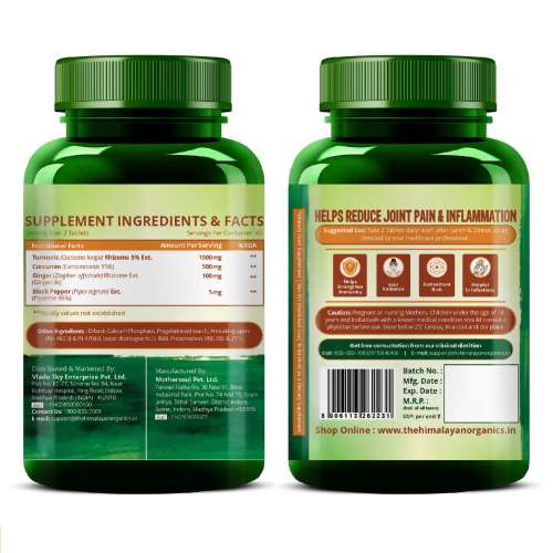 Vlado's Himalayan Organics: Vlado's Himalayan Organics Curcumin With Biopiperine 1500mg Tablets With 95% Curcuminoids Supplements For Better Absorption | Good For Skin & Joint pains - 90 Veg Tablets