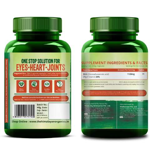 Vlado's Himalayan Organics: Vlado's Himalayan Organics Vegan Omega 3 - 1120 MG Supplement | 3X Strength | Veg DHA | Vegetarian Omega 3 | Algal DHA | Plant Based | No Fish oil Used I Healthy Heart, Joints & Eyes I Omega Capsules for Men & Women- 60 Veg Capsules