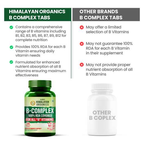 Vlado's Himalayan Organics: Vitamin B Complex with 100% RDA B1, B2, B3, B5, B6, B7, B9 & B12 | Hair Growth, Energy & Immunity | Youthful Skin - 120 Veg Tablets