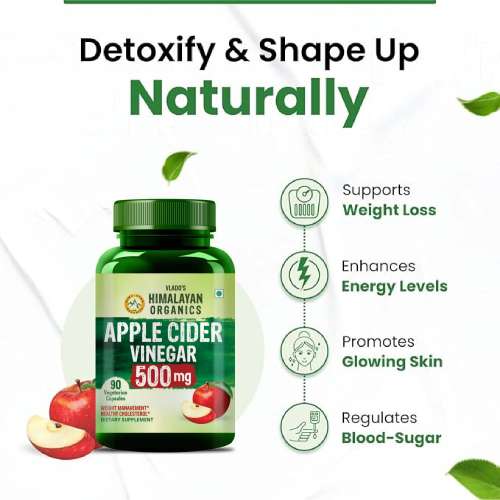 Vlado's Himalayan Organics: Apple Cider Vinegar Supplement for Body Detoxification & Supports Digestive Health - 90 Veg Capsules