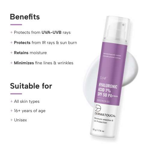 Dermatouch: Dermatouch Hyaluronic Acid 1% Spf 50 Pa++++ Sunscreen Gel - 50gm  Pack Of 2