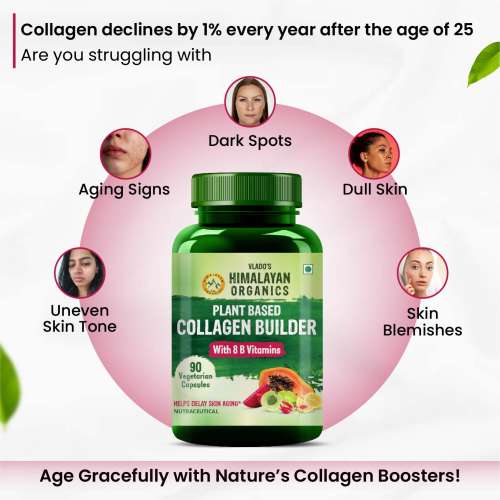 Vlado's Himalayan Organics: Vlado's Himalayan Organics Plant Based Collagen Builder for Hair and Skin with Biotin and Vitamin C - 90 Veg Capsules