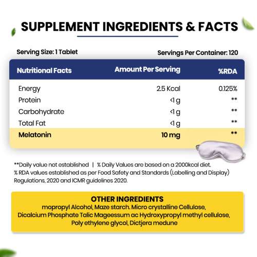 Vlado's Himalayan Organics: Melatonin 10Mg (Healthy Sleep Cycle) - 120 Tablets