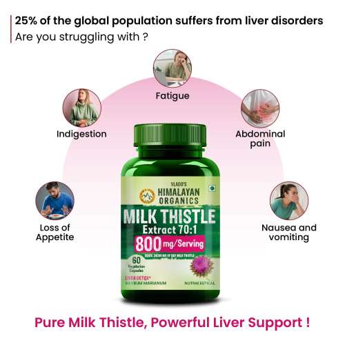 Vlado's Himalayan Organics: Vlado's Himalayan Organics Milk Thistle Extract Detox Supplement For Men And Women With 800Mg Of Silybum Marianum For Healthy Liver | Helps in Cleanse Liver - 60 Vegetarian Capsules